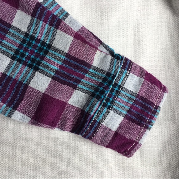 Gap shirt size 12 18 months plaid lined blue purple boys cotton button down - Picture 9 of 16